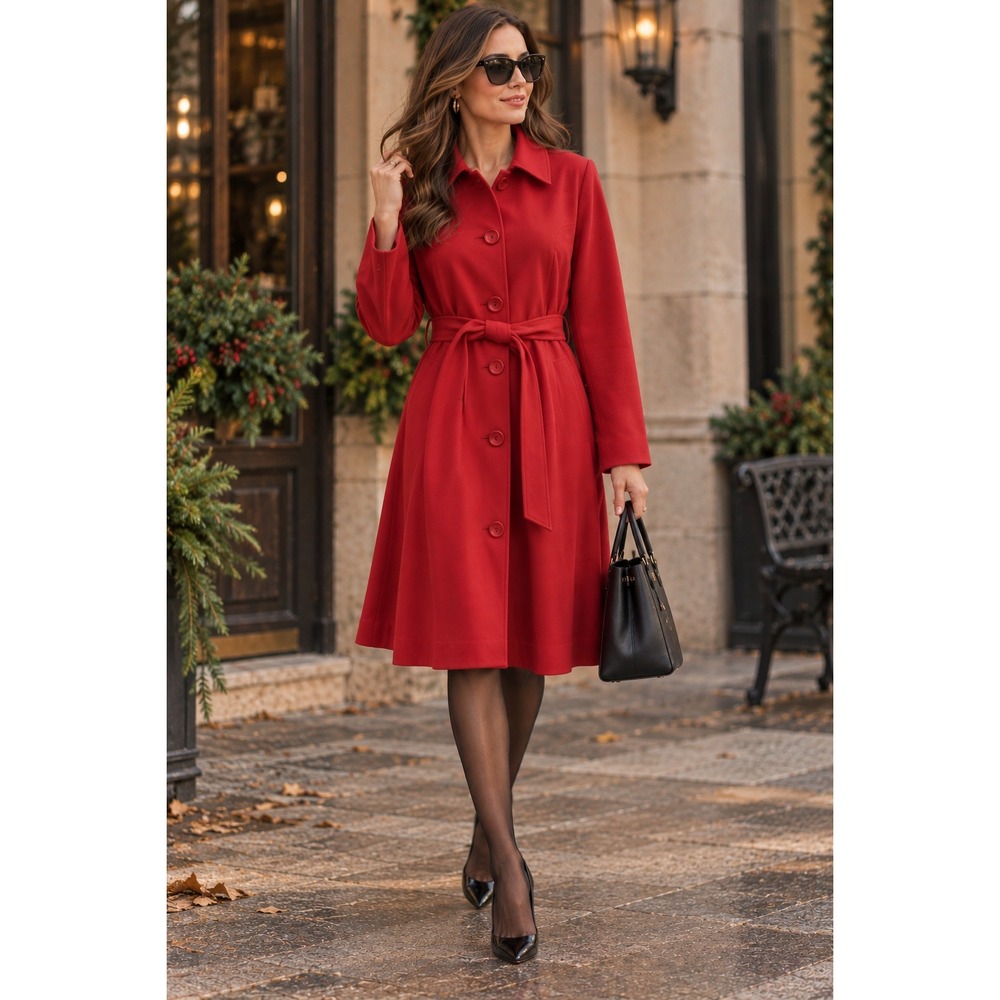 Vtg Tahari Women's Single Breasted Trench Coat Belted Red Mid Length 6 Corpcore